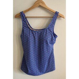 LL Bean BeanSport Swimwear Scoopneck Blue Tankini Top Print Size 10